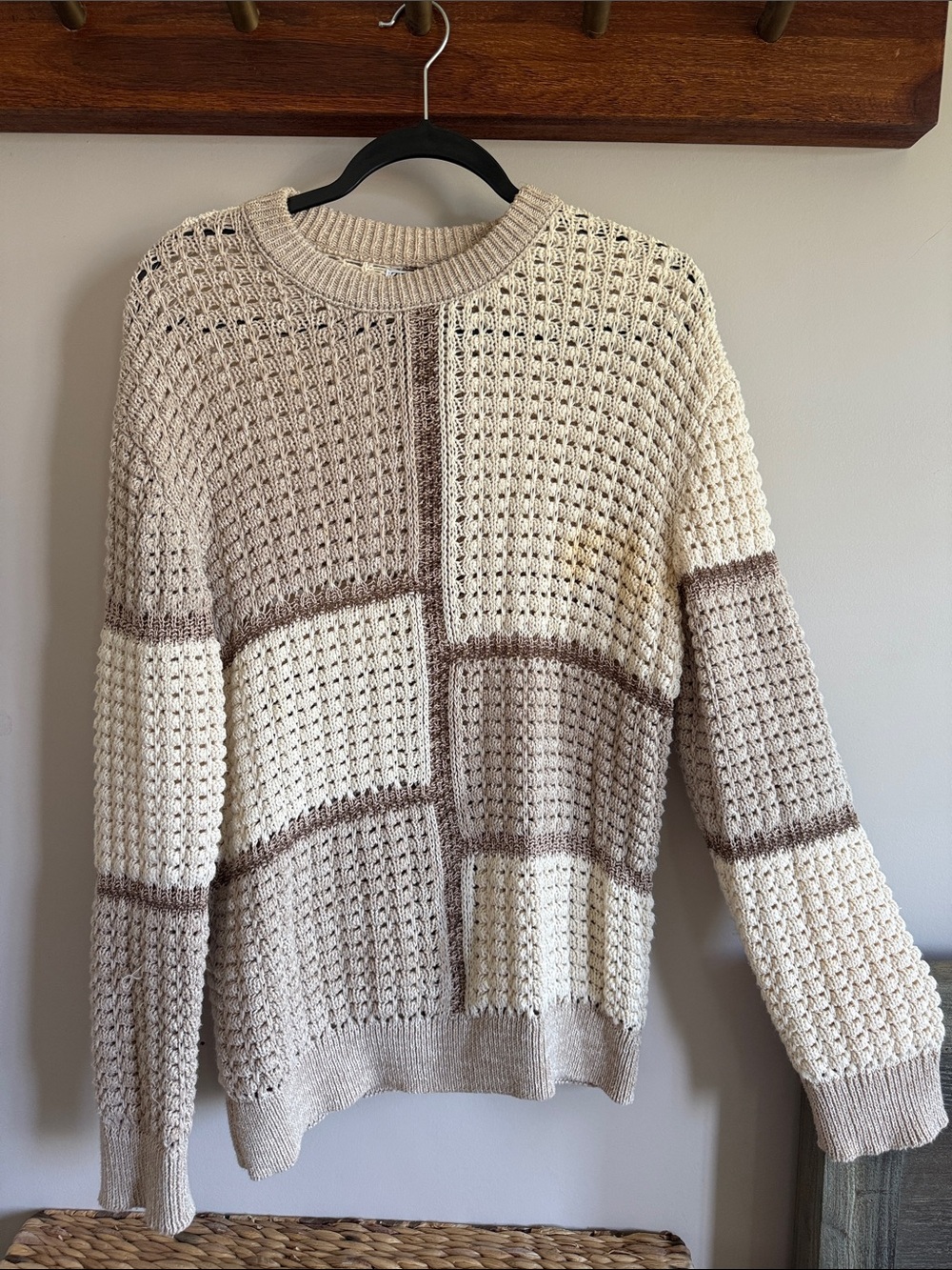 Zara Men's Cream & Tan Crewneck Sweater